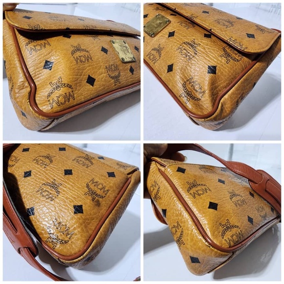 MCM Vintage Cognac Visetos Brown Shoulder Bag with Gold Accents - Picture 12 of 13